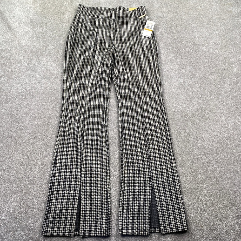 Michael Kors Flare Pull-On Pants Womens S Black Bone Houndstooth Slit QF530WFJY4